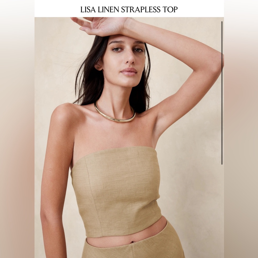Banana Republic Lisa Linen Strapless Top in Black. Women’s Tall XL.